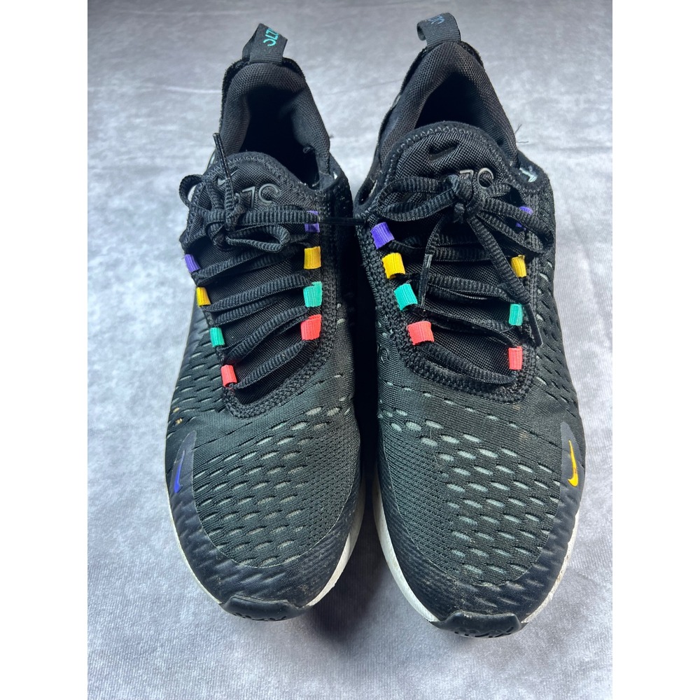 Nike Air Max 270 Youth 6.5Y Black Multi-Color Rainbow Sneakers CJ6960-001